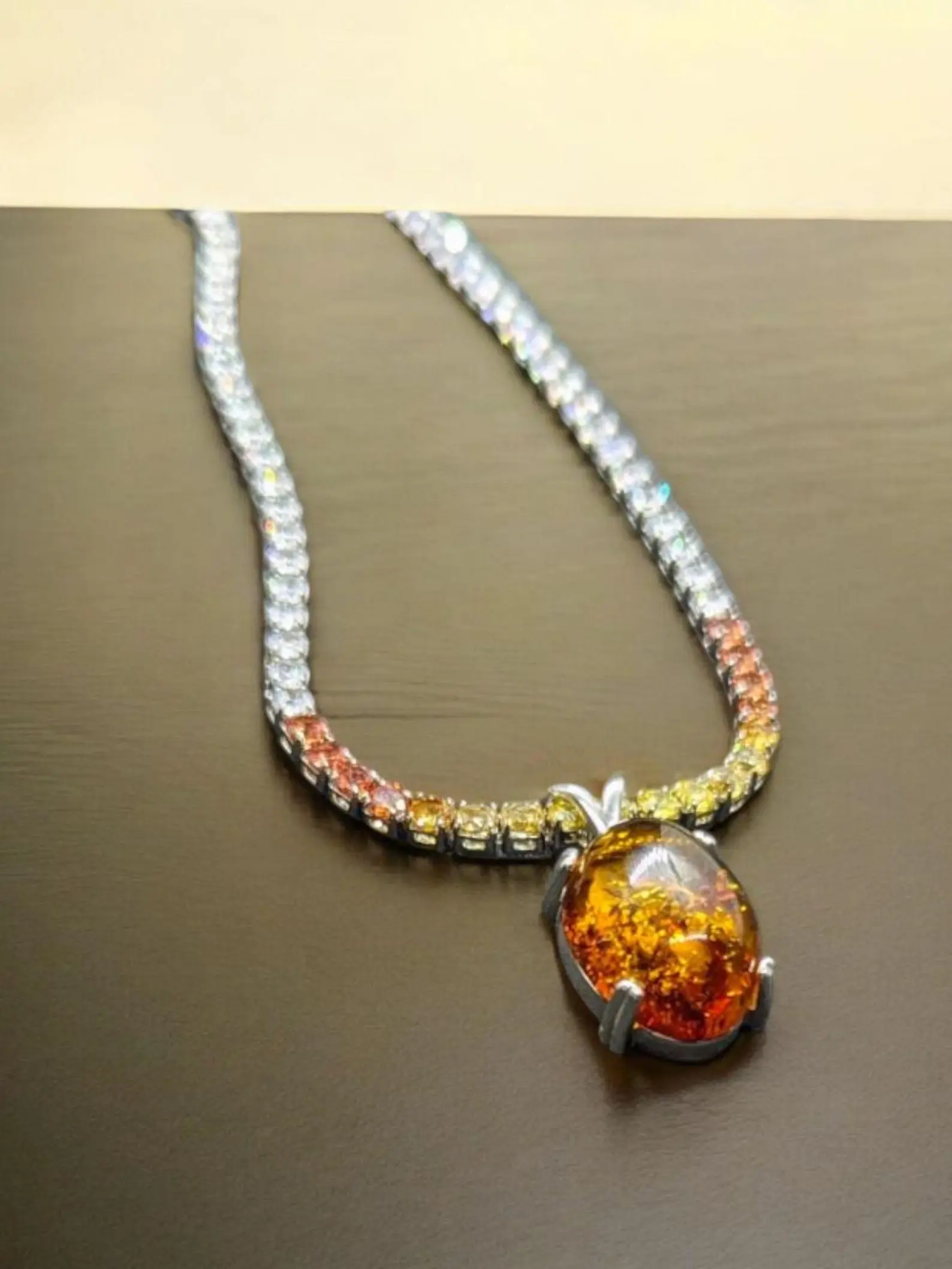 Baltic Amber Necklace: Sterling Silver Pendant with Sapphire Accent