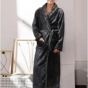ElegantComfortMenShawlCollarVelvetFleeceLongBathrobe
