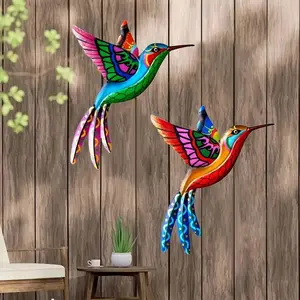 Hummingbird Design Wall Art Decor, 2 Counts/set Colorful Birds Outdoor Sculpture, Iron Outdoor Garden Yard Hanging Decor Ornaments, Wall Art Fence Decorations, Decorative