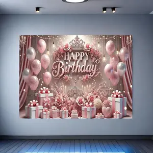 Queen Theme Crown & Rose Design Birthday Party Background Banners Vibrant Multicolor Large Size Lightweight Ideal for Home Garden Indoor Outdoor Decoration Courtyard Anniversary Celebration Photo Props