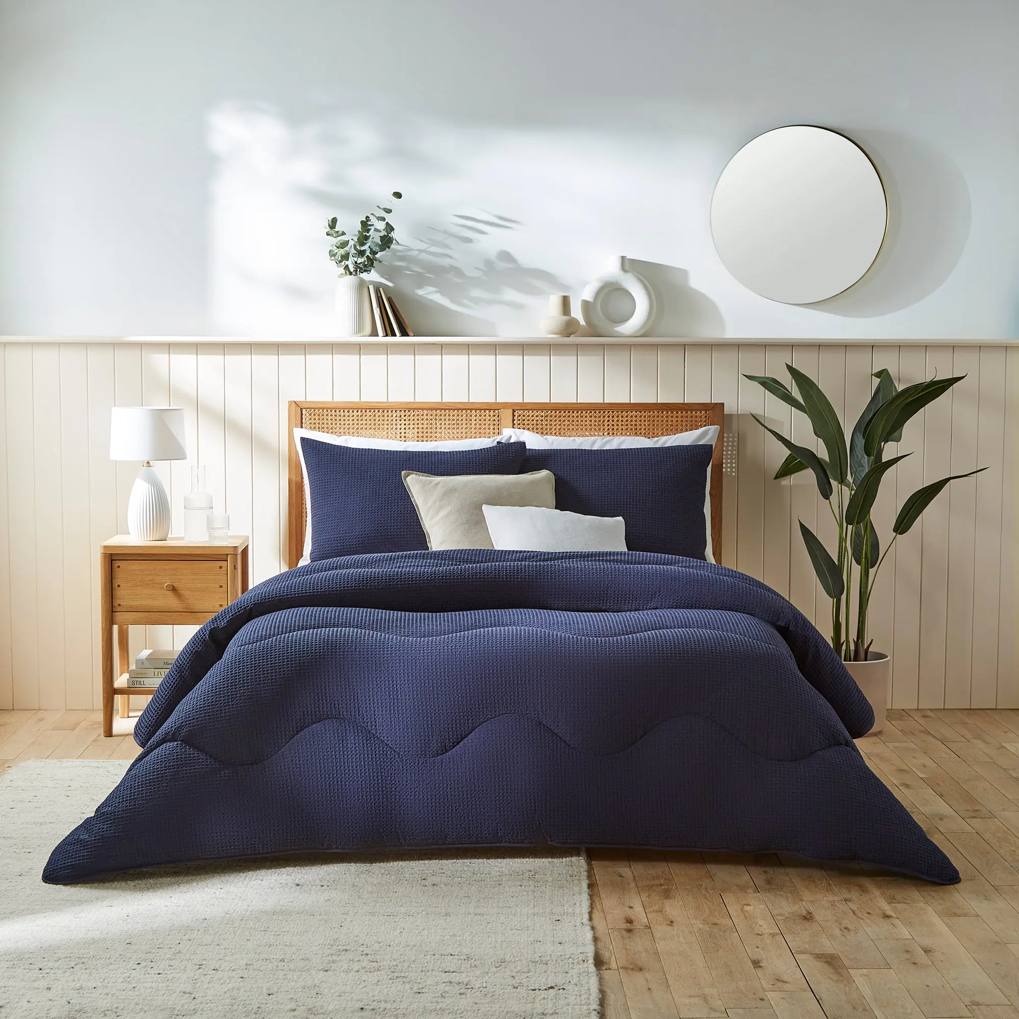 Navy 100% Cotton Waffle All-In-One Comforter