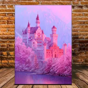 Magical Neuschwanstein Castle Wall Art Pink Snowy Castle Painting Bavaria Fairytale Travel Poster HD Print 5 Sizes Ready to Hang proposal rumble land office bedroom printable Vintage Ace of Hearts Playing Cards Set family Custom Blonde quote Eco-Friendly