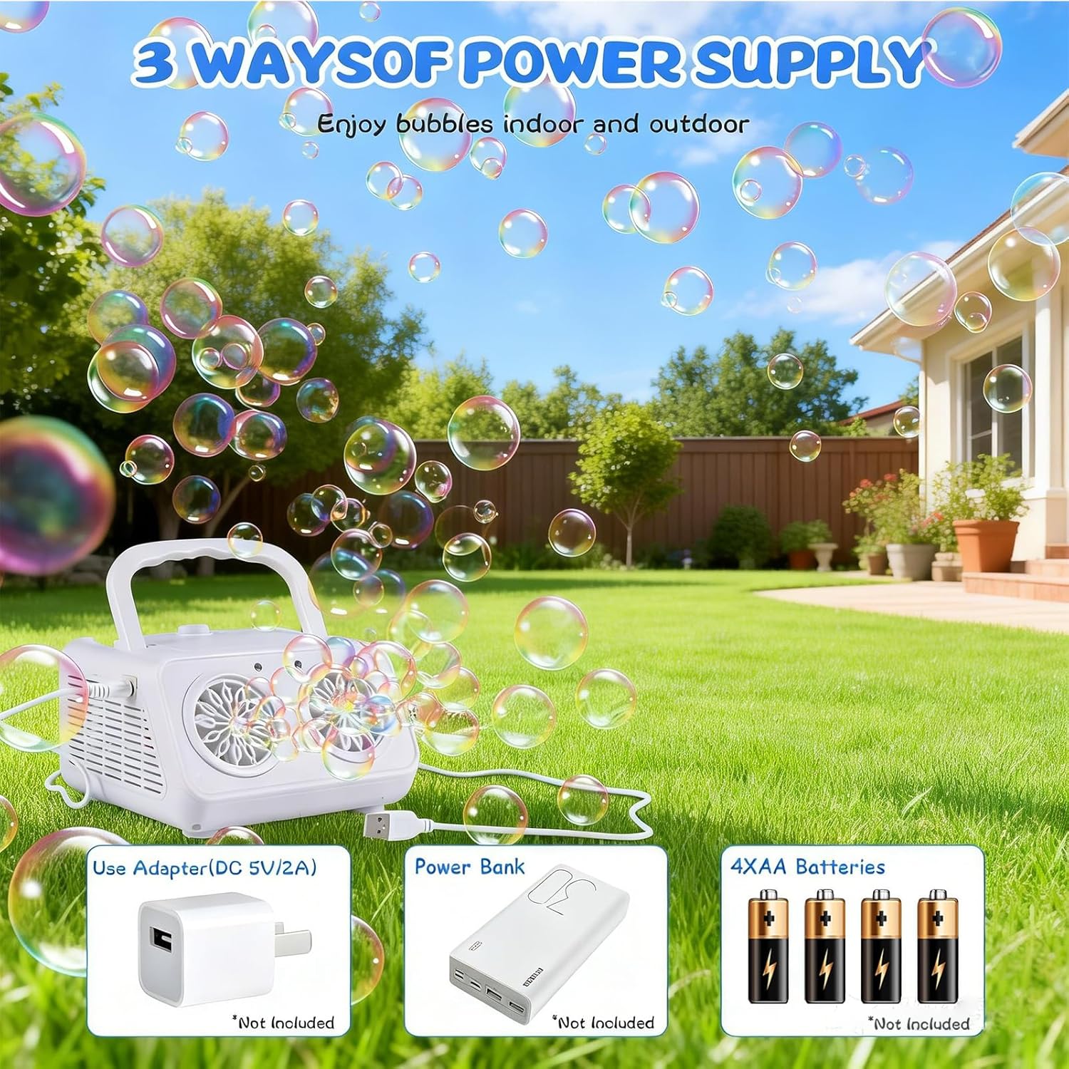 Dual Motor Bubble Machine, 20000+ Bubbles Per Minute, USB-C & Battery Powered, Leak-Proof Portable Bubble Maker for Party Wedding Pool Outdoor