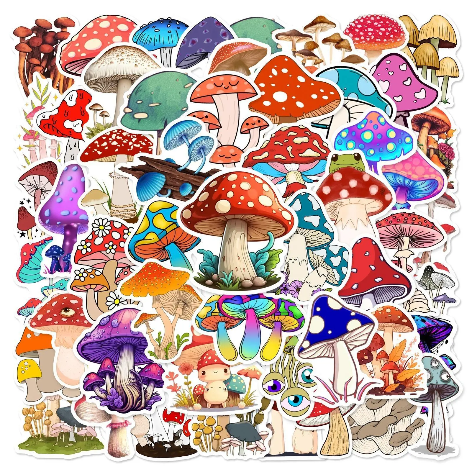 Cartoon Mushroom Pattern Sticker, Self Adhesive Decor Paper, Decor Sticker for Gift Greeting Card Water Bottle Laptop Phone, Decoration Sticker