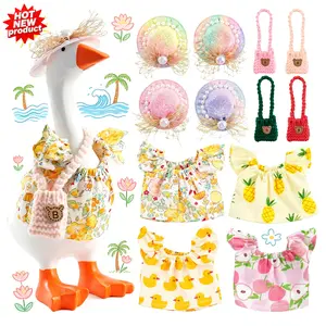 4 Sets  7 Inches Desk Goose Outfits Mini Desk Goose Summer Clothes with Cute Felt Hat Dresses and Bag for Magnetic Porch Geese Key Holder Decor Gifts