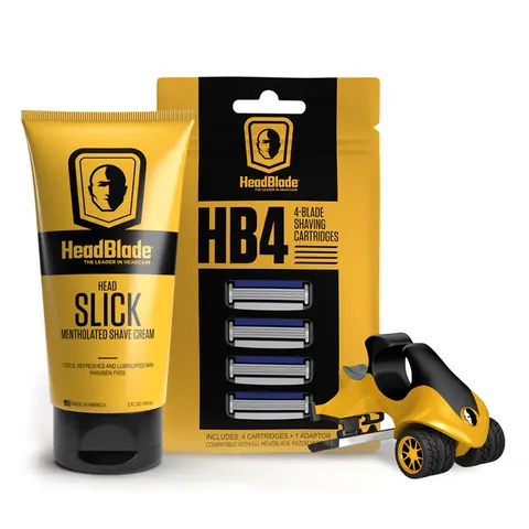 HEADBLADE ATX Refillable Men's Shaving Razor Pack - ATX Razor, HB4 Refill Kit, 5 oz Unscented HeadSlick Mentholated Shave Cream, Smooth Close Shave for Sensitive & Normal Skin, Moisturizing Finish (Blade Refill Shaving Tool Sets, 4-5.9 Fl Oz)