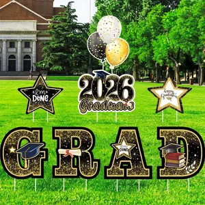 Graduation Yard Sign Decorations 2026, 8 count Large Congrats Grad Yard Stakes,  and Black Graduation Lawn Signs Decor,  Outdoor Graduation Party Supplies
