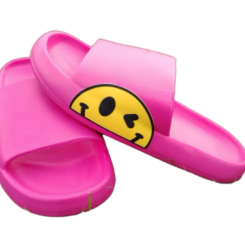 Emoji Sandals Pink Chancla Pantunfla Slide Shoes Footwear with Yellow Smiley Face Design Slipper Flipflop Women Weight Tsinelas Girl
