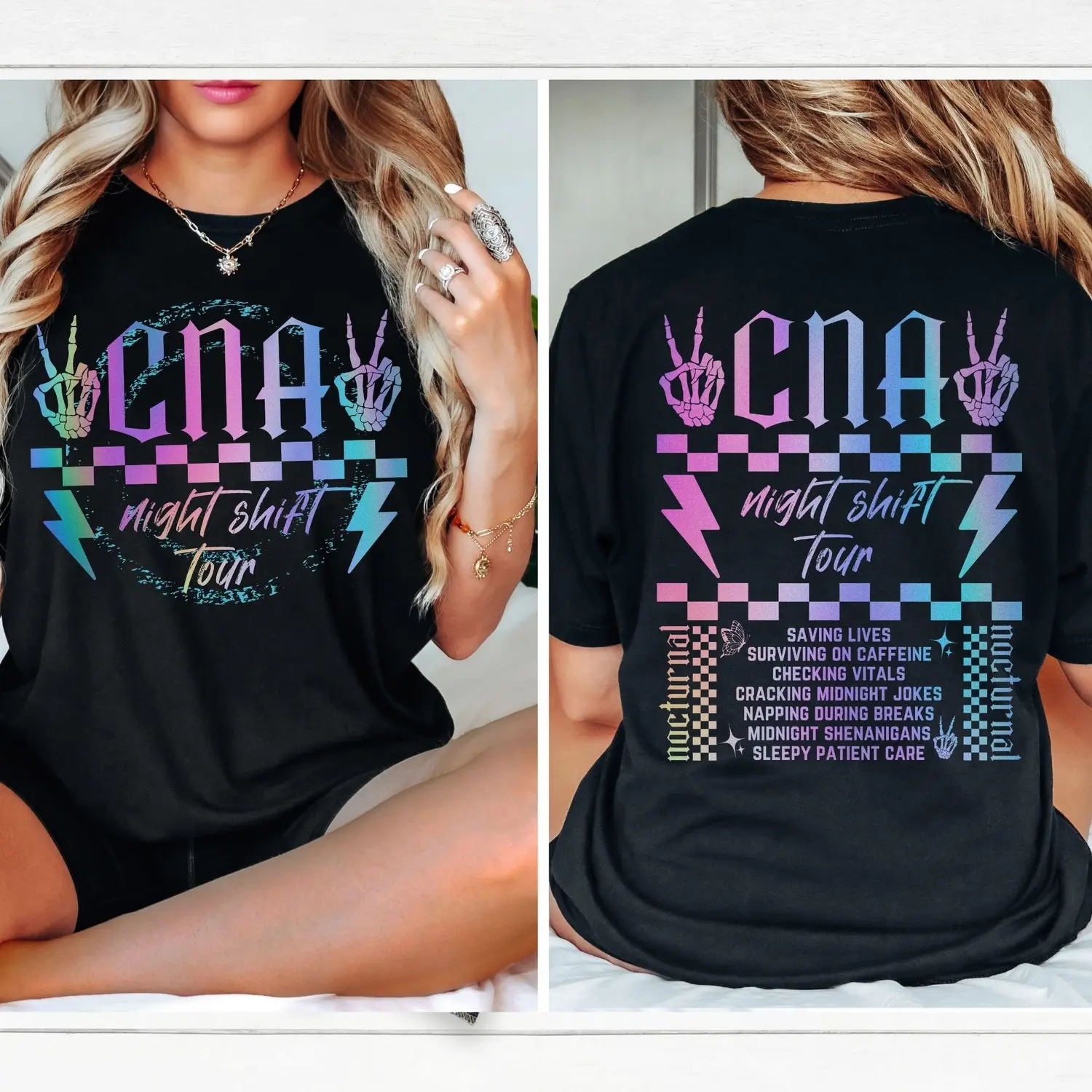 CNA night shift tour trendy skeleton shirt ER night shift cna nurse life gift for night shift ER nurse team y2k nursing student