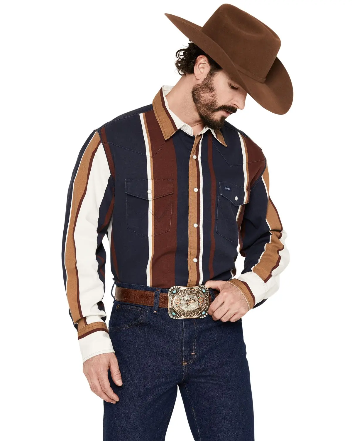 Wrangler Men's Men'S Vintage Brushpopper Striped Print Long Sleeve Snap - 112381998