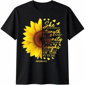 Proverbs 31 Sunflower Christian Bible Verse Religious Faith T-Shirt        Graphic tees Casual Shortsleeve