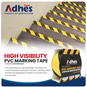 ADHES Safety Warning Black and Yellow Stripe PVC Self Adhesive Caution Tape