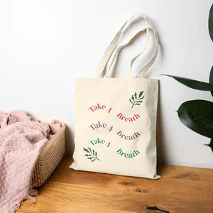 Tote Bag — "Take 1 Breath" Floral Cotton Canvas Tote (Mindful Reusable Grocery & Everyday Bag)