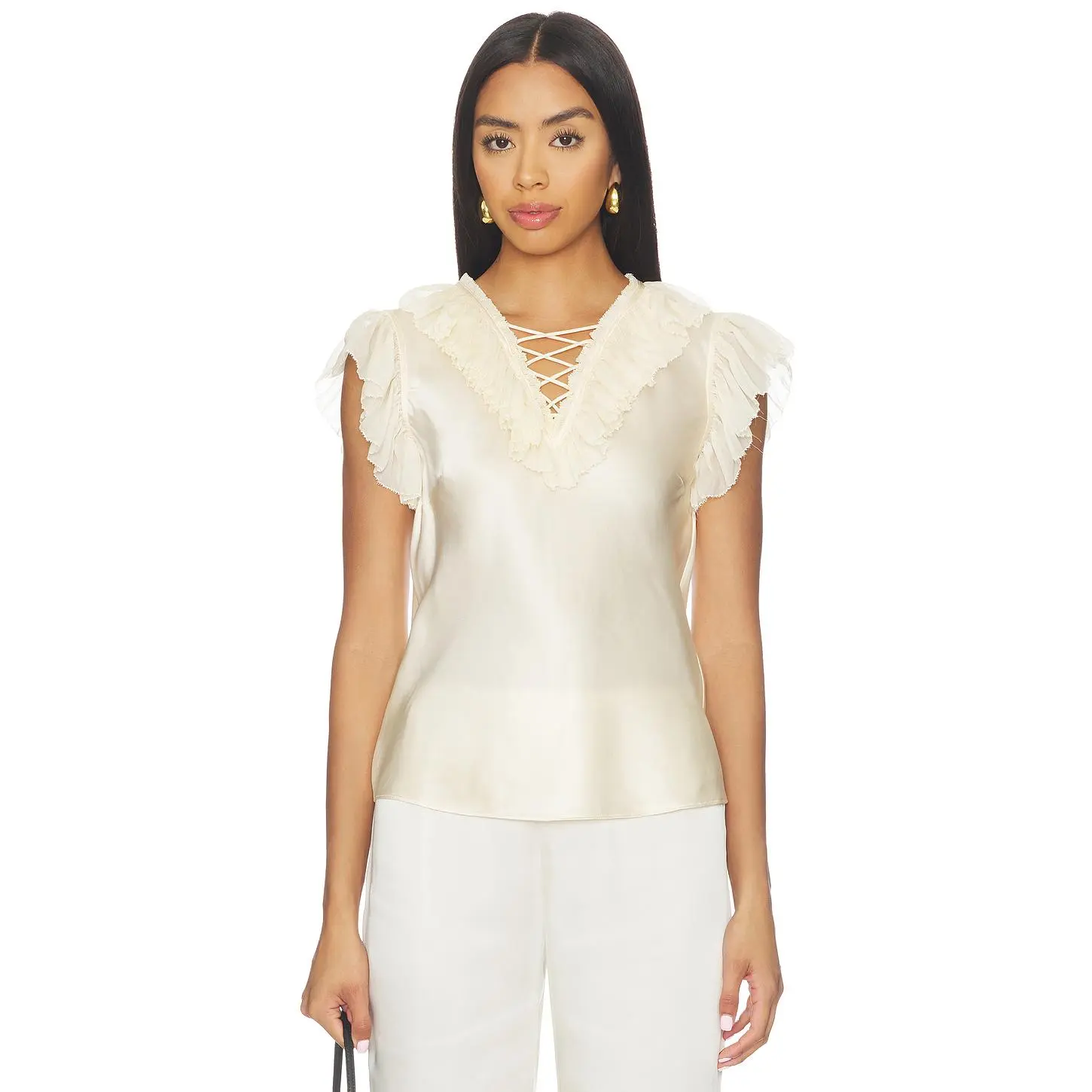 Ulla Johnson Ilyana Sleeveless Silk Top With Lace Up in Ivory
