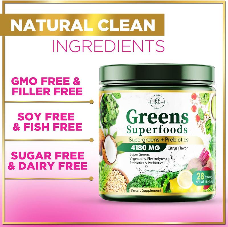 Greens Powder Superfood - Premium Organic Super Greens Juice Powder - Packed with Probiotics, Wheat Grass, Enzymes, Spirulina, Chlorella for Digestive & Gut Health, Smoothie Drink Mix - 28 Servings Healthcare Dietary