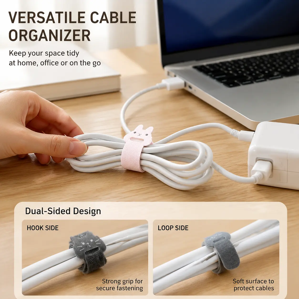 10-Count Cartoon Nylon Cable Organizer Straps, Mixed-Color Reusable Cable Tie Holder for Charging Cord Arrangement at Home and Office, Nylon Straps, Count Pack