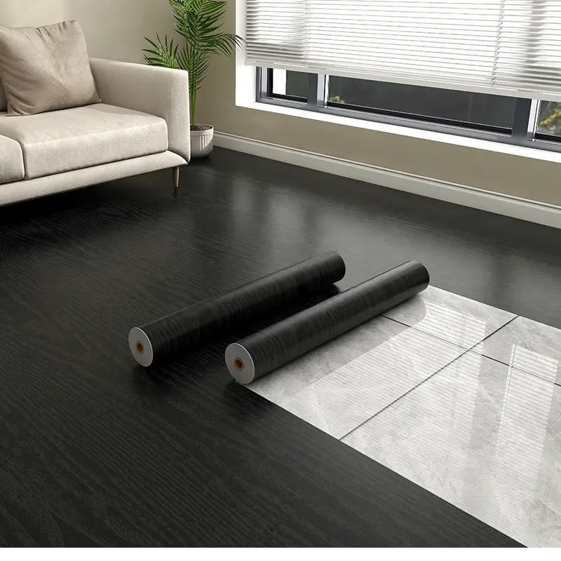 [2Rolls] Black Wood Grain Self-Adhesive Floor Sticker, Peel and Stick Waterproof Flooring Tile,Removable Vinyl Wrap Film, Home Decor for Livingroom,Bedroom,Kitchen