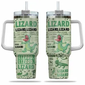 Funny Lizard Doole Tumbler 200z, 40oz, Cute Green Gecko Cartoon Reptile Lover Gift Cup With Handle And Starw
