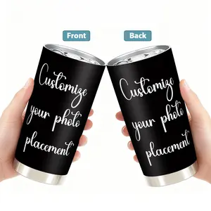 1pc 20oz Black Stainless Steel Tumbler Water Bottle - Portable, Press Type Custom Photo/Logo/Name Print, Leak-Proof Lid, Fits Most Car Cup Holders, Keeps Ice 12+ Hours, Ideal for Car, Travel (Leave name at checkout; no name = blank version)