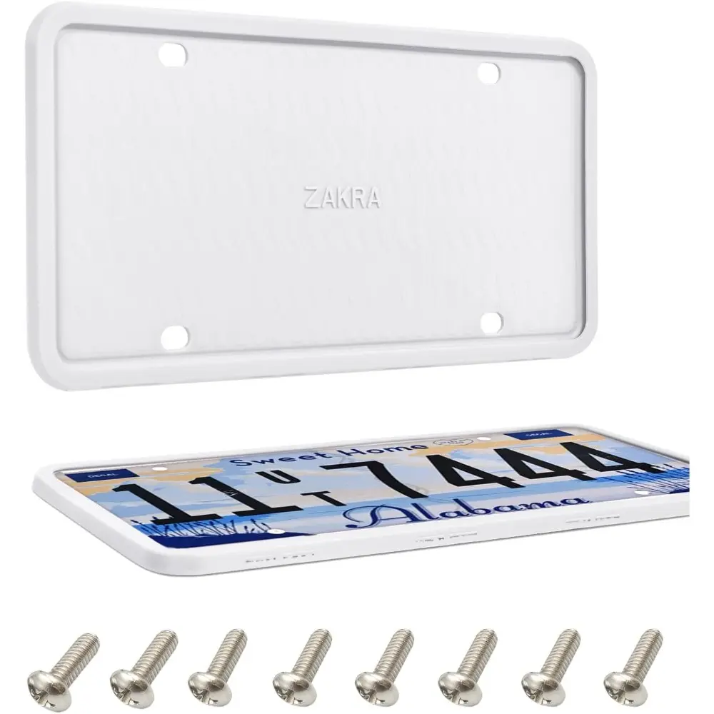 License Plate Frames, 2 Pack Silicone License Plate Frames, Premium Silicone Material, Rust-Proof, Rattle-Proof, Weather-Proof. (White)