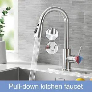 Kitchen Faucet with Pull-Down Spray(Non-Potable Water Use) Single Handle High Arc Commercial Stainless Steel Brushed Nickel Kitchen Sink Faucet with Deck Suitable for Bar Laundry RV Farmhouse