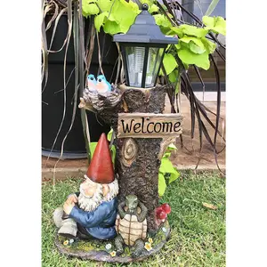 Ebros Summer Slumber Garden Gnome With Buddy Turtle Solar Path LED Light Garden Statue