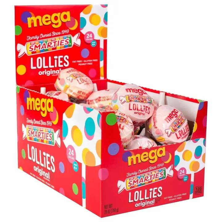 Smarties Double Lollies Mega Candy, 24 Count Box, 26 Oz – Individually Wrapped Assorted Fruit Flavored Lollipop Candy, Bulk Candy for Parties, Classrooms & Events