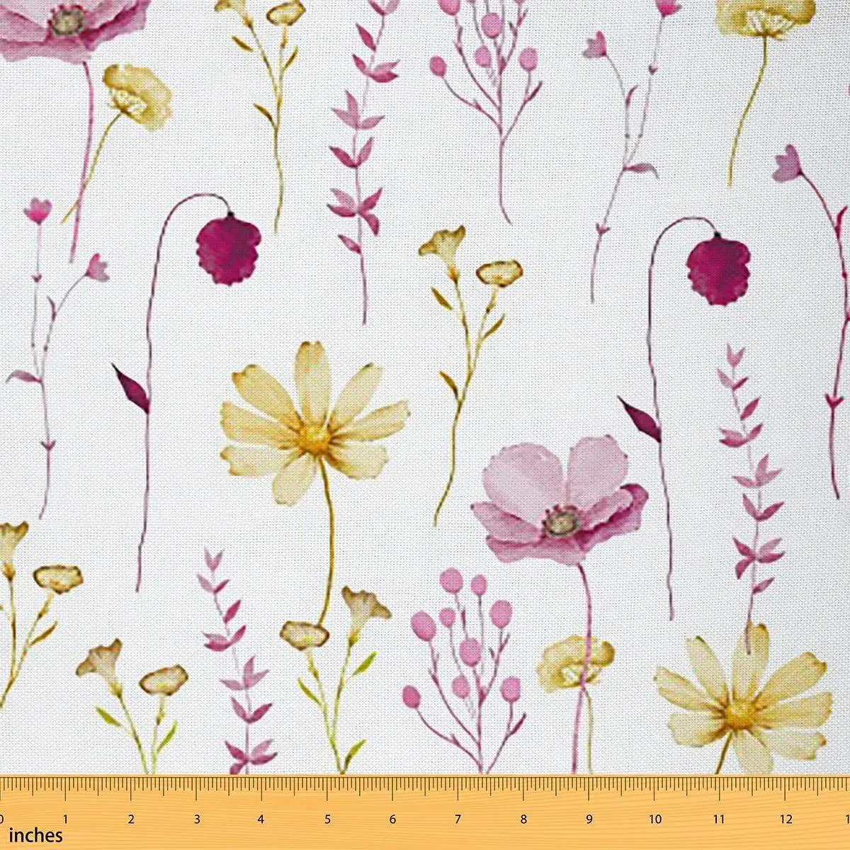 Watercolor Floral Fabric Hot Pink Flower Waterproof Outdoor Fabrics Plant Branches Pastoral Upholstery Fabric Modern Minimalist Decorative Fabrics