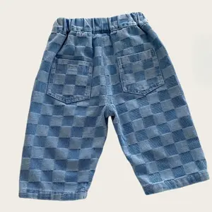 0 - 5 Y Little Kids Girls Boys Pants Korean Children's Clothes 2025 Cotton Checkered Jeans with Stylish and Comfortable Fashion