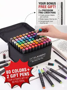ELANBRO 80 Pcs Alcohol Markers Set Dual Tip Art Markers for Drawing Sketching Adult Coloring with Carrying Case Professional Quality 80 Vibrant Colors Seamless Blending Portable Zipper Case  +  FREE GIFT INSIDE