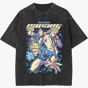 Menswear Jujutsu Kaisen Kento Nanami Oversized T-Shirt - Vintage Anime Graphic, Acid Wash Streetwear, Grade 1 Sorcerer Ratio Technique, Heavyweight Cotton, Harajuku, Casual, Classic, Round Neck, Short Sleeve, Unisex Apparel