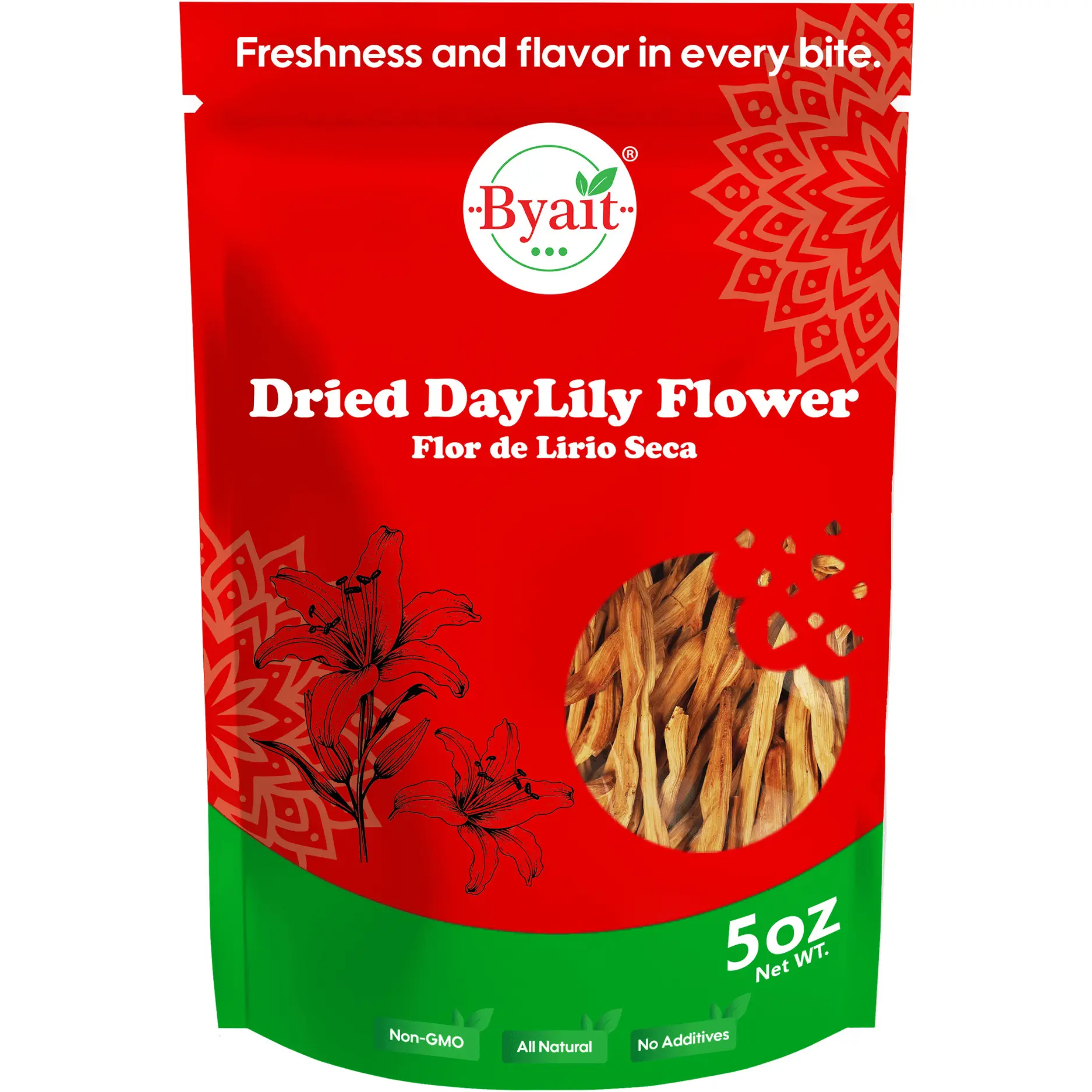 Byait Unsulfured Dried Lily Flowers 5 Oz, Premium Golden Needles Lily Buds, ideal for Hot and Sour Soup and Moo Shu Pork