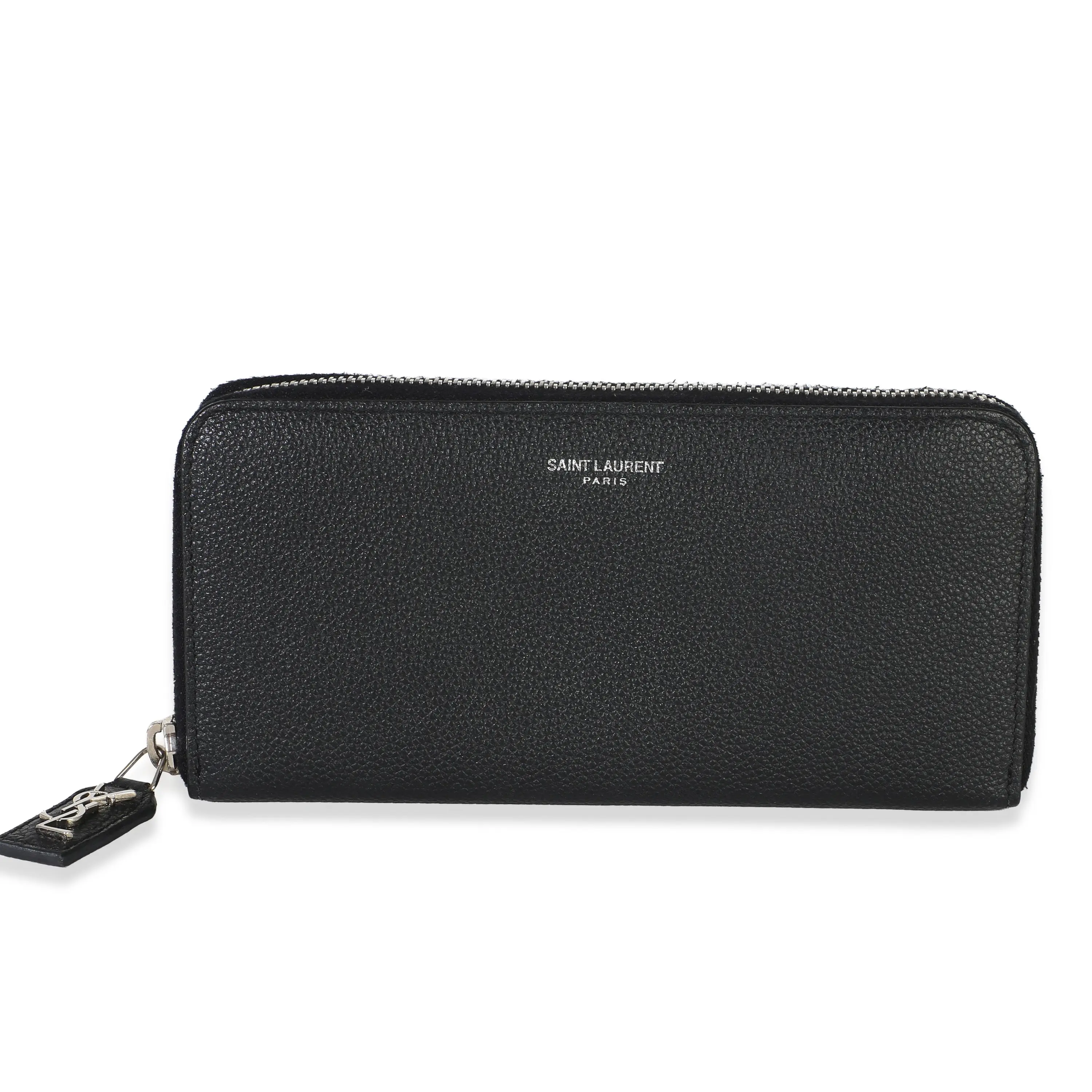 Pre-owned Leather Small Leather Goods Black Grain De Poudre Zip Around Travel Wallet