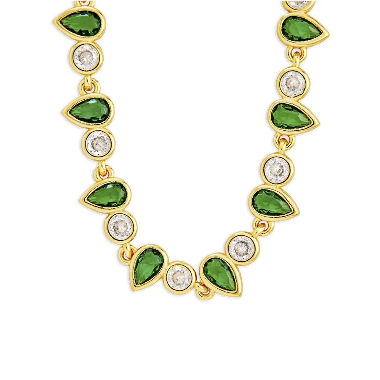 Emerald Pear & Round Cut Bezel CZ Tennis Necklace