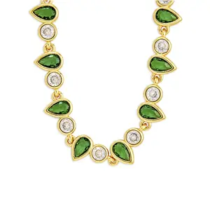Emerald Pear & Round Cut Bezel CZ Tennis Necklace