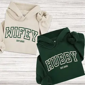 Custom Wifey and Hubby Hoodie, Personalized Couples Matching Sweatshirt, Casual Fleece Fabric Pullover for Women for Men, Perfect Gift Classic Menswear Cotton Unisex, Gift for Husband, Wife