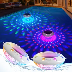 Pooldecor Floating Pool Lights w/Remote, 6.5" Upper & Lower Dynamic LED Color Changing Solar Pool Lights that Float, IP68 Waterproof Solar Floating Light for inground Pools Wedding Party Decor(2)