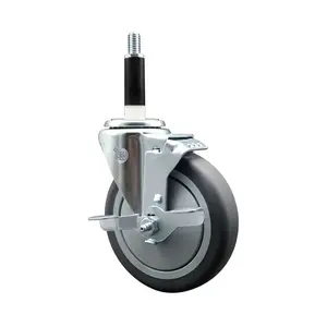 212 MAIN Service Caster SCC-EX20S514-TPRB-TLB-78, Thermoplastic Rubber Swivel Expanding Stem Caster with 5 in. Gray Swivel Wheels, 0.87 in. Stem, and Top Locking Brake