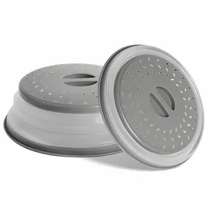 LMMAKE Upgrade Collapsible Microwave Lid 10.5 Inches Vented Silicone Grey Multi Function Kitchen Tool for Easy Heating Mess Prevention Produce Cleaning Durable Kitchenware Utensils