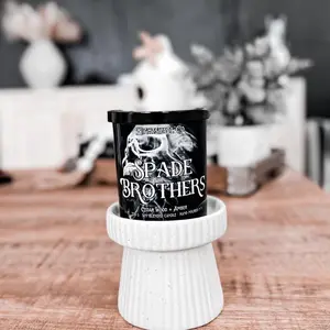 Spade Brothers Scented Candle, Shantel Tessier officially licensed, Bookshelf Decor Glass Jar Wood Wick Matte