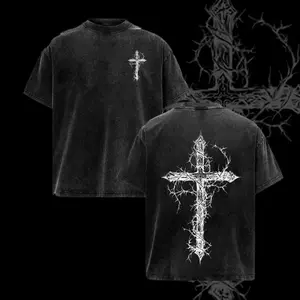 Thorn Cross Gothic Cross T-shirt Washed Biblical Cross Art Tee Jesus Tshirt , Cross Tee, Christian Apparel Streetwear Menswear Oversized Top Men and Women Bible Verse Church Outfit Gym Pump Cover
