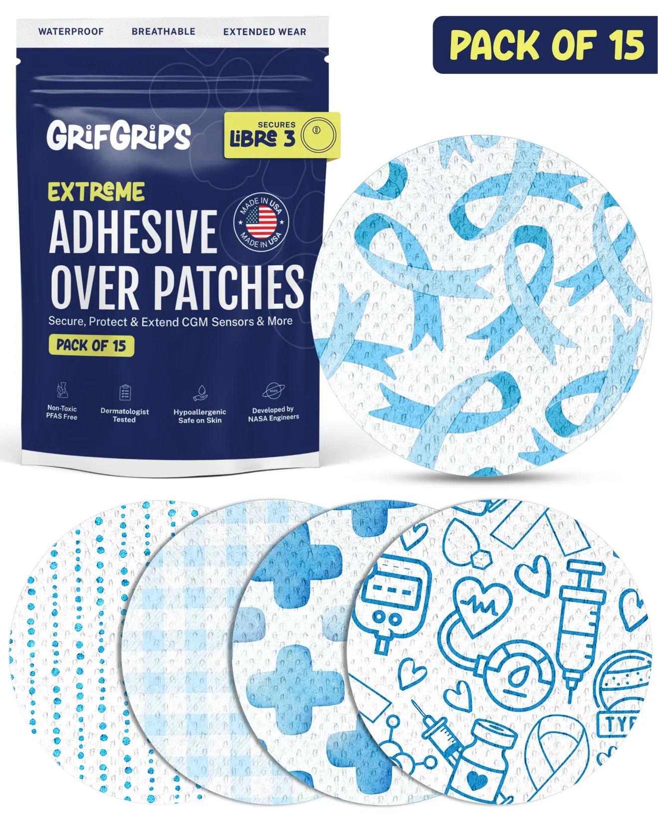 EXTREME - Libre 3/3+ Adhesive Patches - T1D Awareness (15 Pack)