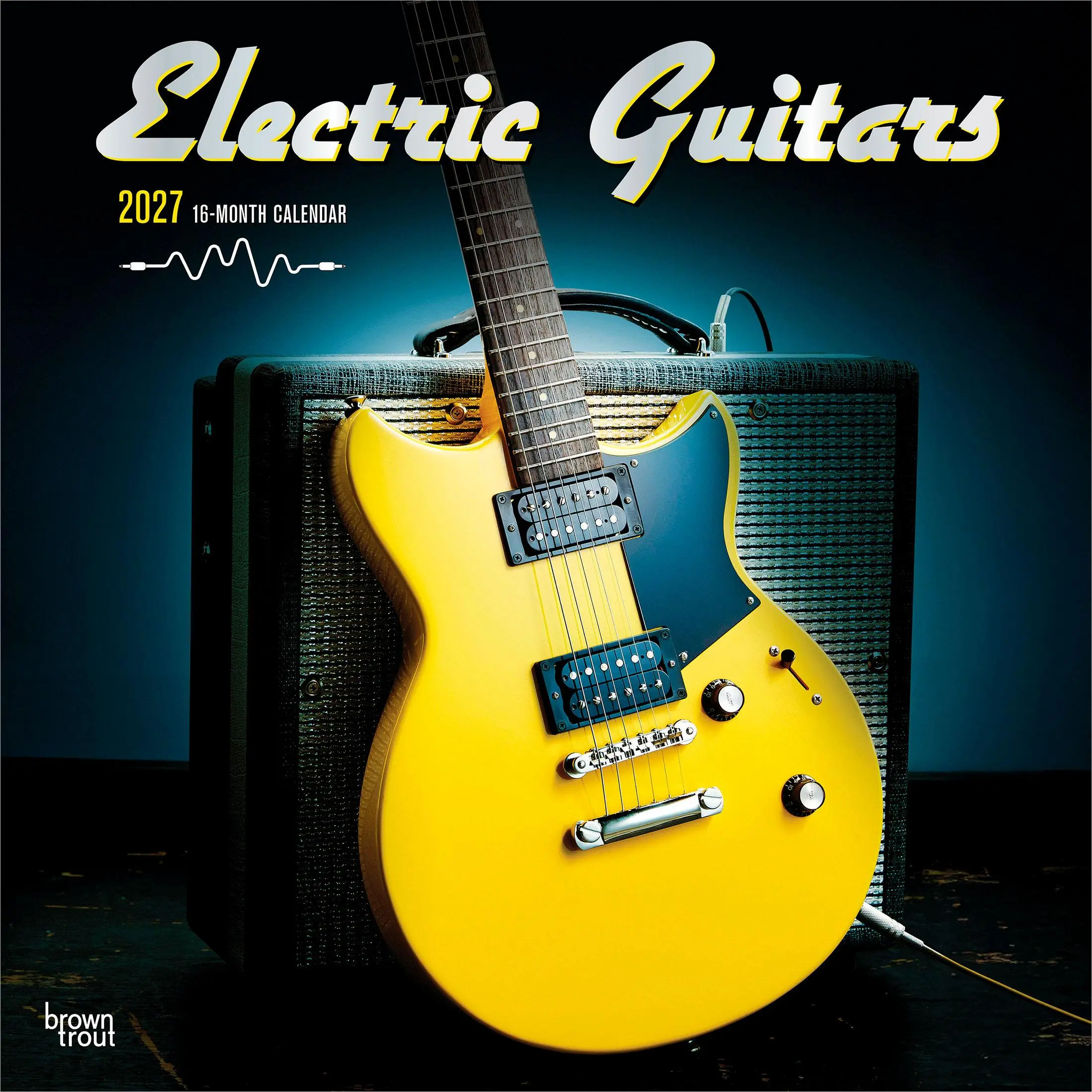 2027 Electric Guitars 12x24 Inch Hanging Monthly Square Wall Calendar, Foil Stamped Cover, Plastic-Free, BrownTrout Office Stationery