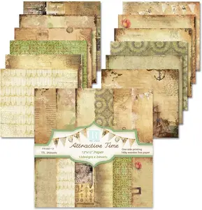 Scrapbook Paper 12x12 - Double Sided  Printed Scrapbooking Paper,Attractive Time Classic Antique Old Looking Craft Paper for DIY Card Making,12 Designs 24 Sheets