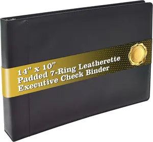 7 Ring Executive Check Binder with Zipper Pouch, Padded Black Textured  Leatherette Cover, for 9" x 13" 3 Per Page Business Checks, 600 Check Capacity Checkbook Holder