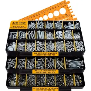 2251 Pieces of Hardware Accessories Set Including Screws, Nuts, Bolts, and Washers (3 Trays)