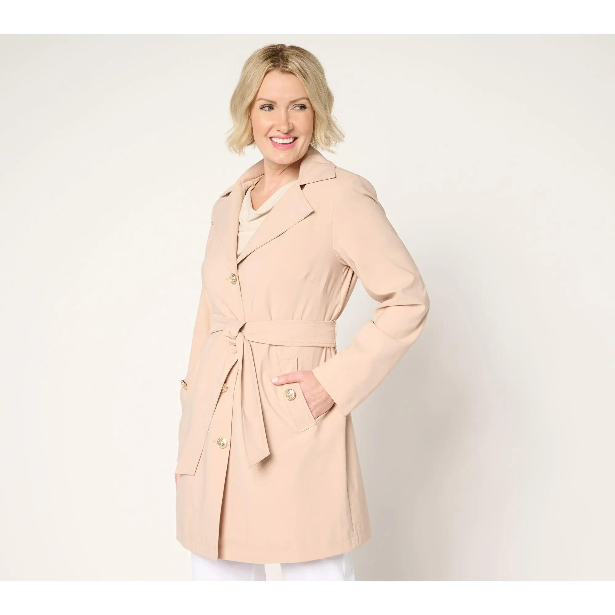 Dennis Basso Petite Water Resistant Trench Coat with Hood Dennis Basso Petite Water Resistant Trench Coat with Hood