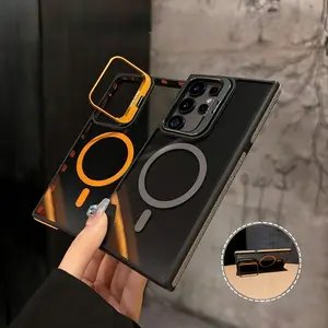 1 Piece Magnetic Phone Case for Samsung Galaxy S25/S24/S23/S22 Ultra, MagSafe, Camera Ring, Military Grade Shockproof, Non-Yellowing, Wireless Charging, Black Silicone