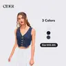 Cider Napoleonic Core Women's Fitted Denim V-neck Button Vest - Lady's Basic Tops, 0-26 Sizes, Casual Clothes Napoleon