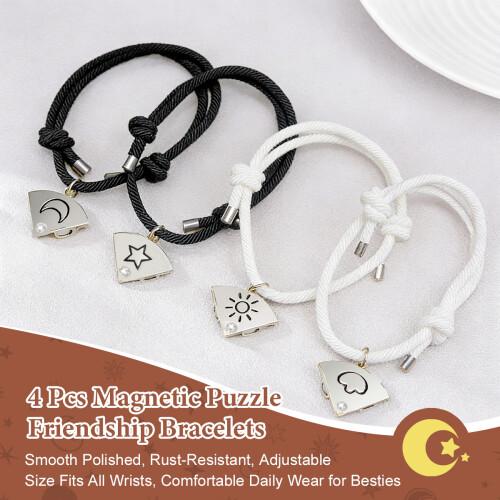 4Pcs Magnetic Star, Moon, Sun & Cloud Magnetic Bracelets Set - Puzzle Design BFF Jewelry for Best Friends & Sister with Rhinestone Detail,Perfect for Bithday Anniversary